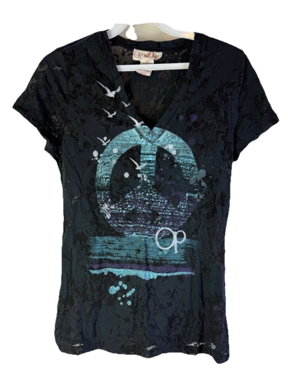 Vintage 90s Op Ocean Pacific Peace Sign Graphic Baby T Shirt Top